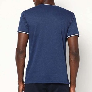 <b>Men's</b> <b>Navy</b> <b>Blue</b> Short Sleeve O-Neck <b>T</b>-<b>Shirt</b> With Contrast Trim Pocket Regular Fit Casual 100% Cotton Knitted Solid Color - Product Image 2