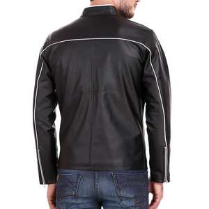Veste en cuir de motard pour homme, style streetwear, imperméable, en cuir véritable, qualité supérieure, style personnalisé - Product Image 5