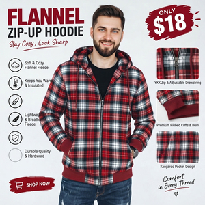 Men's Plaid <b>Flannel</b> Zip-Up Hoodie Casual Zipper Hooded Sweatshirt With Side Pockets 100% Cotton Plaid Hooded Zipper <b>Top</b> - Product Image 2