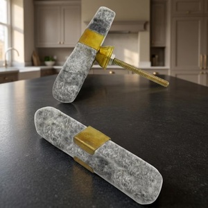 <b>T</b>-Shaped Marble Cabinet <b>Handle</b> with Brass Accents Modern Kitchen & Home Office Furniture Pull Durable Eco-Friendly Design - Product Image 1