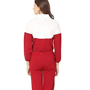 Sweat-shirt décontracté pour femme à col montant et fermeture éclair, manches longues, color block, rouge et blanc, 100 % polyester, pour l'automne - Product Image 4