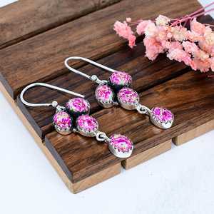 Boucles d'oreilles en argent sterling avec jaspe de sédiments marins rose, bijoux de fiançailles, cadeau fait main - Product Image 5