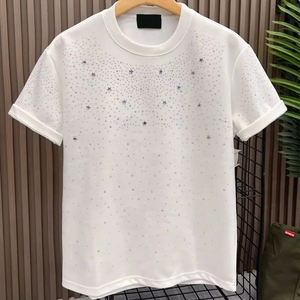 Camiseta de Hombre con Pedrería, Estilo Urbano, Lujosa, con Cristales, de Algodón, Casual, a la Moda, Personalizada, OEM, al por Mayor - Product Image 1