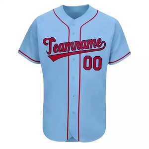 Uniforme de Béisbol Personalizado para Hombre, Color Azul Claro con Ribete Rojo, Nombre del Equipo 00, Transpirable, Poliéster, Manga Corta, Corte Regular, Adulto - Product Image 2