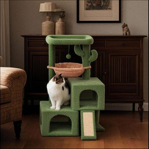 37.4" Cactus <b>Cat</b> Tree <b>Tower</b> with Twin <b>Cat</b> Condos for Indoor, All-in-One Activity Center with <b>Cat</b> <b>Scratching</b> Post Cozy toy balls - Product Image 1