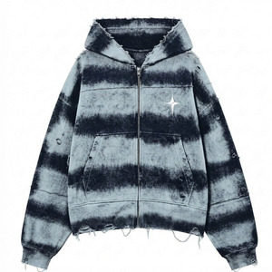 <b>Vintage</b> Acid Wash <b>Tie</b> Dye Zip Up Hoodie Oversized Distressed Crop Sweatshirt Unisex Autumn - Product Image 1
