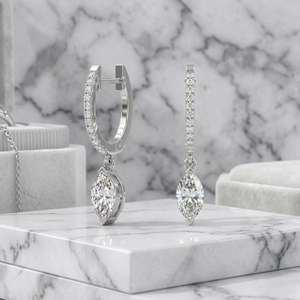 Boucles d'oreilles pendantes Huggie linéaires avec diamants marquise et ronds de 1,20 CTW - Product Image 2