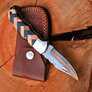 Couteau de chasse pliant droit en acier Damas personnalisé pour le camping en plein air, la survie et l'EDC, avec logo personnalisé/marque privée, vente en gros USA UE - Product Image 3