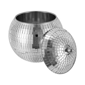 Round Silver Disco Ball Champagne Chiller Party Table Centerpiece Fun <b>Mirrored</b> Tile Ice Bucket - Product Image 2