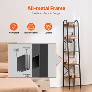 5 Tier Metal Bookshelf Industrial Vintage Bookcase with Open <b>Shelves</b> <b>Rustic</b> Narrow Storage Freestanding Display Bookcase - Product Image 4