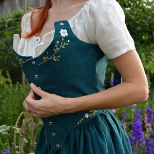 Nouvel Arrivage Haut Corset Renaissance Brodé Imprimé avec Baleines Style Cottage Core 100% Coton Écologique Vintage - Product Image 1
