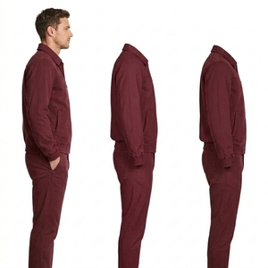 Survêtement pour homme 100% coton, couleur unie, manches longues, col rabattu, vêtements décontractés d'automne, respirant, coupe régulière, poches latérales - Product Image 2