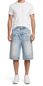 Mens Baggy <b>Wide</b> <b>Leg</b> Denim <b>Shorts</b> Double Waistband Rhinestone Studded Frayed Seam Loose Fit Vintage Washed Jorts <b>Shorts</b> Loose fit - Product Image 5