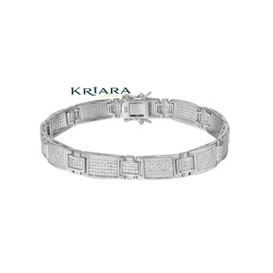 Pulsera Cubana de Plata 925 con Moissanita, Corte Brillante Redondo, Microincrustaciones, Diseño Geométrico, Pulsera de Lujo Unisex - Product Image 1