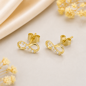 Gold <b>Infinity</b> <b>Earrings</b> Brilliant Cut Diamonds Minimalist Design Women Everyday Wear Wedding Gift Rhodium Plated 10K 14K 18K 925 - Product Image 1