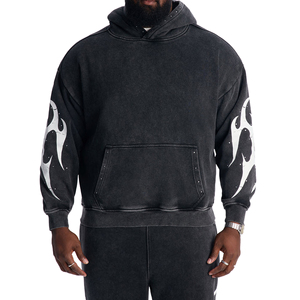 2027 Winter Custom Oversized Hooded <b>Sweatshirt</b> <b>Black</b> Cotton French Terry Casual Streetwear Zip-Up Front Pocket Hoodie - Product Image 1