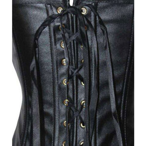 Salva Leather <b>Women's</b> Black Leather Corset <b>Waistcoat</b> V-neck Zipper Closure Lace-Up Back Casual Style Waterproof Outerwear - Product Image 5