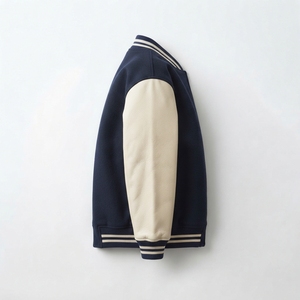 Loose Fit Men's Vintage Washed Wool Viscose Eco-Friendly Windproof Stand Collar <b>Patchwork</b> Design Winter Varsity <b>Jacket</b> - Product Image 3