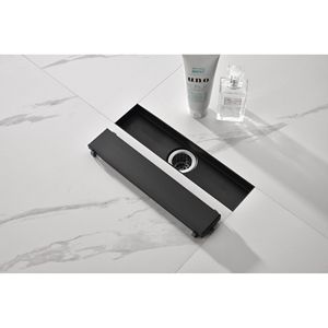 Desagüe de ducha lineal de 12 pulgadas con cubierta extraíble, acero inoxidable 304, incluye colador de pelo, pies de nivelación y brida - Product Image 3