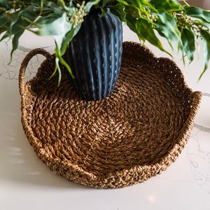 Plateau tressé en jonc de mer fait main avec poignées, panier décoratif rustique naturel pour table basse, cuisine, décoration intérieure, vente en gros - Product Image 6