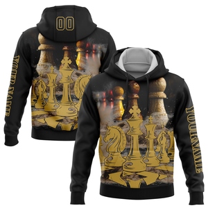 Sweat-shirt à capuche sportif personnalisé noir et or vieilli 3D, nouveau design, pour la Journée internationale des échecs, vente en gros directe pour l'industrie - Product Image 1
