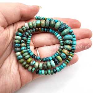 Perles de pierres précieuses en turquoise naturelle de Kingman, perles rondes graduées de 4x2 à 10x5 mm, perles de cristal en vrac pour la fabrication de bijoux, 16 brins - Product Image 3
