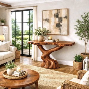 Tables consoles en bois massif naturel, design unique, pour décoration d'appartement écologique, meubles en bois, mobilier d'hôtel, design de meubles. - Product Image 5