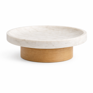 Bandeja de Servir de Mármol Blanco con Base de Madera Natural, Bandeja Elevada Redonda para Exhibición en Mesa, para Comedor y Decoración de Hogar de Lujo - Product Image 3