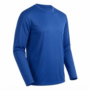 Chemise de pêche à manches longues pour hommes adultes UPF 50 100% polyester respirant à séchage rapide bleu marine uni protection solaire extérieure - Product Image 3