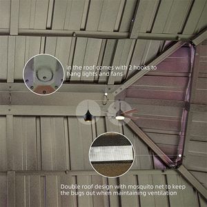 Gazebo con Tetto Rigido 12 X 14, Struttura in Alluminio Rivestito in Legno, Tetto Doppio in Acciaio Zincato, Padiglione Permanente in Metallo per Esterni, Pergola con Tettoia - Product Image 4