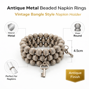 Antique Metal Beaded Napkin Rings Set | Vintage Bangle Style Napkin Holder | Luxury Dining Table Decor Wedding Party Accessories - Product Image 5
