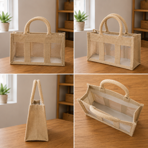 Natural Heavy Duty Jute Picnic <b>Bag</b> | Woven Promotional Shopping Tote with <b>Long</b> Handle for Daily Grocery Use Retail Carry <b>Bag</b> - Product Image 5