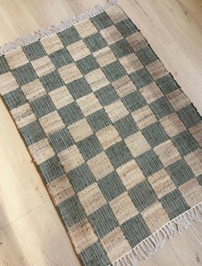 Handmade <b>Thin</b> Jute Checkered <b>Rug</b> Natural Flat Weave Eco-Friendly Area <b>Rug</b> Rustic Farmhouse Living Room Carpet - Product Image 5