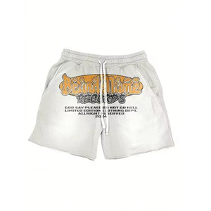 Conjunto de Verano para Hombre de 2 Piezas: Camiseta y Pantalones Cortos de Algodón 100% con Estampado Digital Personalizado, Efecto Desgastado y Lavado Ácido - Product Image 5