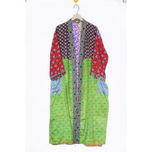 Robe Kimono Maxi Vintage en Soie Recyclée pour Femme, Élégante, Patchwork, Col en V, Cordon de Serrage, Respirante, Séchage Rapide, Idéale pour l'Été - Product Image 3