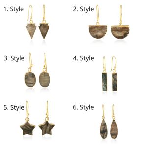 Pendientes colgantes minimalistas de labradorita auténtica con forma ovalada, estilo gancho, chapados en oro de 18k, hipoalergénicos, para mujer. - Product Image 6