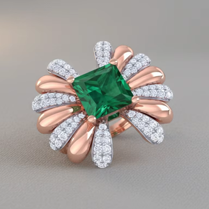 แหวนดีไซน์กลีบดอกไม้สีเขียวมรกตทรงเจ้าหญิงสุดหรูสำหรับผู้หญิงของขวัญแต่งงาน - Product Image 3