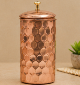 Copper Jug with Hammered Finish and Lid Vintage Style Home <b>Storage</b> Container Premium Insulated Ayurvedic Water Carafe - Product Image 1