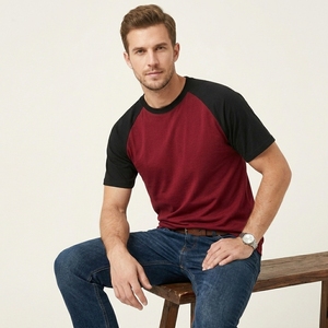 Custom Logo Wholesale T <b>Shirt</b> Raglan Sleeve Casual <b>Patchwork</b> Crew Neck T-<b>shirt</b> White Cotton Blank Color Block T <b>Shirt</b> for Men - Product Image 1