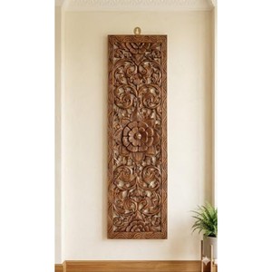 Panneau mural floral sculpté en bois de Sheesham avec incrustations en laiton - Vente en gros - Product Image 2