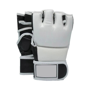 Gants de MMA demi-doigts en PU avec fermeture Velcro, équipement d'entraînement d'arts martiaux unisexe, blanc et noir - Product Image 6
