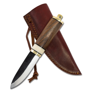 Couteau Puukko artisanal à lame fixe en acier Damas, style médiéval, couteau Viking avec étui en cuir - Product Image 6