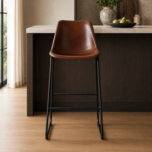 Chaise de bar au design industriel en cuir marron, cadre en métal noir, tabouret de comptoir pliable pour bar à domicile, usage commercial, accoudoirs amovibles - Product Image 1