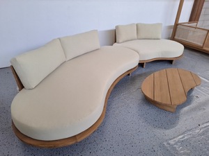 Outdoor Teak Wood Curved <b>Sofa</b> <b>Set</b> with Coffee Table Patio Poolside Garden Hotel Villa Resort Furniture Manufacturer Indonesia - Product Image 4
