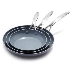 Ceramic Non-Stick Frying <b>Pans</b> Set Round Aluminum Body Stainless Steel Handle Hand Wash Only For Gas <b>And</b> Induction Cooker - Product Image 3