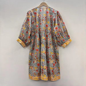 Vestido Midi Casual de Mujer, Tejido 100% Algodón, Liso, Manga Corta, Cintura Imperio, Estilo Babydoll, Oversize, Cuello en V, Funcional para Uso Diario - Product Image 4