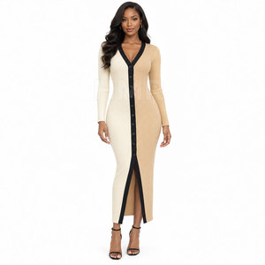 HMR Sorority Sisterhood <b>Maxi</b> <b>Cardigan</b> Dress With Button Closure And Slit Elegant Full Length Solid Color - Product Image 1