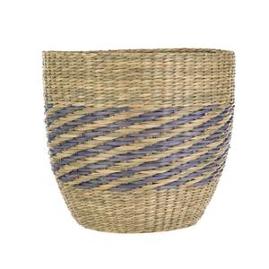 Panier en jacinthe d'eau naturelle avec accent tressé violet, panier de rangement décoratif pour étagère, salle de bain, chambre, maison - Product Image 1