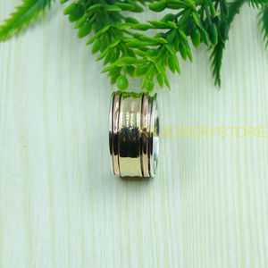 Wide Spinner Band <b>Ring</b> Handmade Meditation <b>Ring</b> 925 Silver Brass Copper Mixed Metal Spinner <b>Ring</b> Unisex <b>Statement</b> Jewelry forHim - Product Image 2