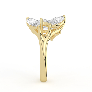 Bague classique à trois pierres en diamant taille émeraude, avec accent latéral marquise élégant et bande conique, en or massif, bijou de fiançailles de luxe - Product Image 5